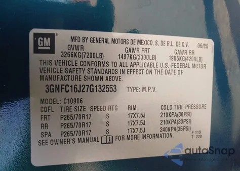 2007 Chevrolet Suburban 1500 Lt z USA, uszkodzony, nr VIN 3GNFC16J27G132553